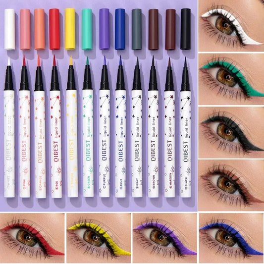 12 Colors Waterproof Colourful Eyeliner Matte Liquid Eyeliner Pen Long Lasting Green Yellow Purple Blue White Eye Liner Cosmetic