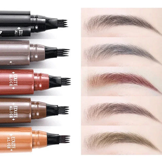 4 Fork Tip Eyebrow Tattoo Pencil 5 Colors Eyebrow Waterproof Pen Long Lasting Natural Dark Brown Liquid Eye Brow Pencil Makeup