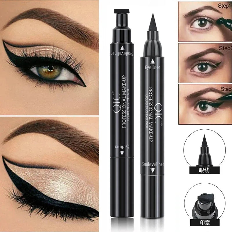 Quick Drying Matte Eyeliner Pen Waterproof Liquid Black Long Lasting 2 In1 Seal Stamp Black Eye Liner Pencil Cosmetics Makeup