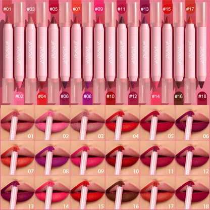 18-Colors Lipstick Pencil Waterproof Sexy Red Matte Contour Tint Lipstick Lasting Non-stick Cup Lipliner Pen Lip Makeup Cosmetic