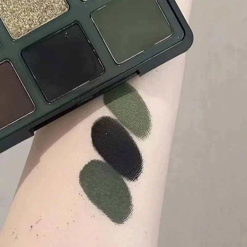 9 Colors Black Green Contrast Olive Green Eyeshadow Palette Small Smoke Dark Witch ~ Paris Garden Nine Color Eyeshadow Hray