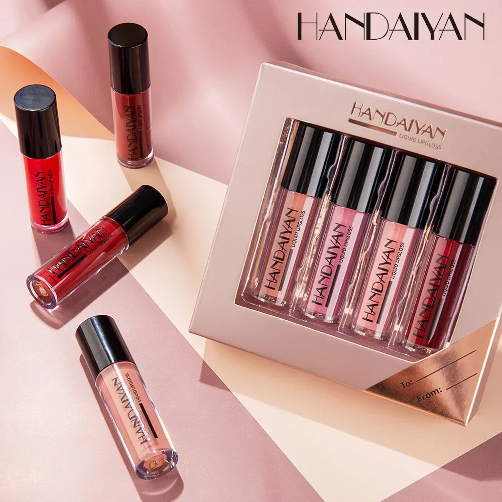 HANDAIYAN Lipstick Gifts Set Sexy 4 Colors Matte Lip Gloss Waterproof Non-stick Cup Natural Lasting Lip Tint Cosmetics Makeup