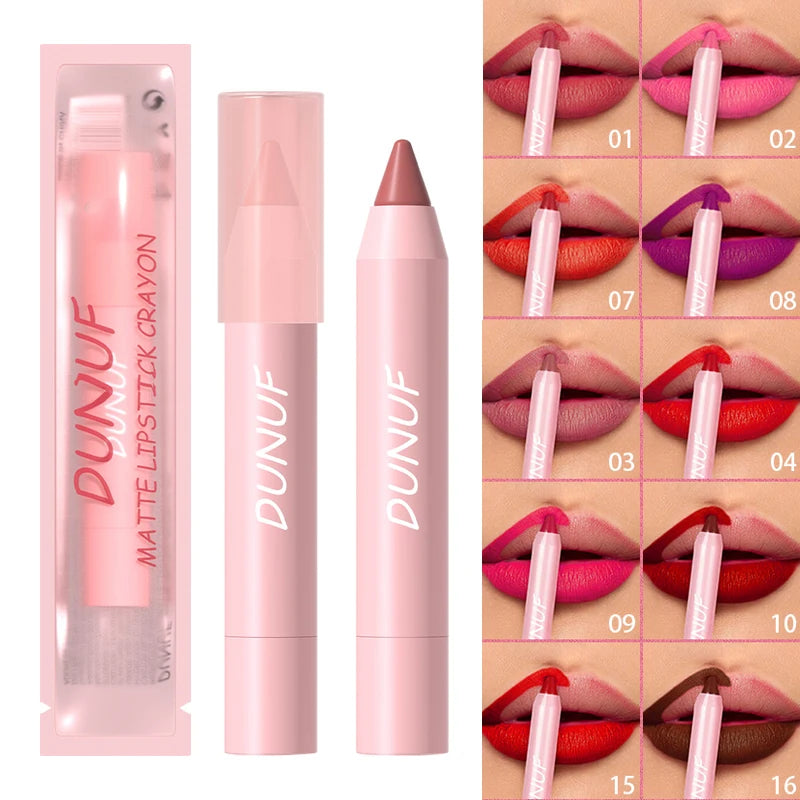 18-Colors Lipstick Pencil Waterproof Sexy Red Matte Contour Tint Lipstick Lasting Non-stick Cup Lipliner Pen Lip Makeup Cosmetic