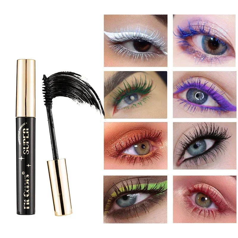 Color Mascara 14 Thick Curl Waterproof Non-smudding Natural Long Lasting Blue White Green Pink Black  Eye Makeup