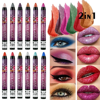 2 In 1  Eyeshadow Lipstick Stick Pencil Waterproof Glitter Matte Eye Shadow Makeup Pigment  Eyeshadow Pen