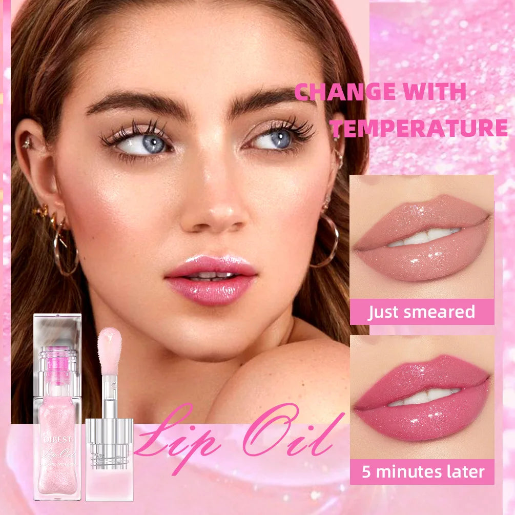 Moisturizing Mirror Lip Gloss Glitter Jelly Lipstick Temperature Color Changing Lip Oil Transparent Shiny Lip Care Cosmetics