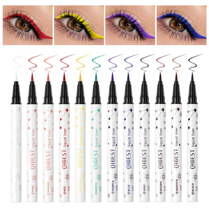 12 Colors Waterproof Colourful Eyeliner Matte Liquid Eyeliner Pen Long Lasting Green Yellow Purple Blue White Eye Liner Cosmetic